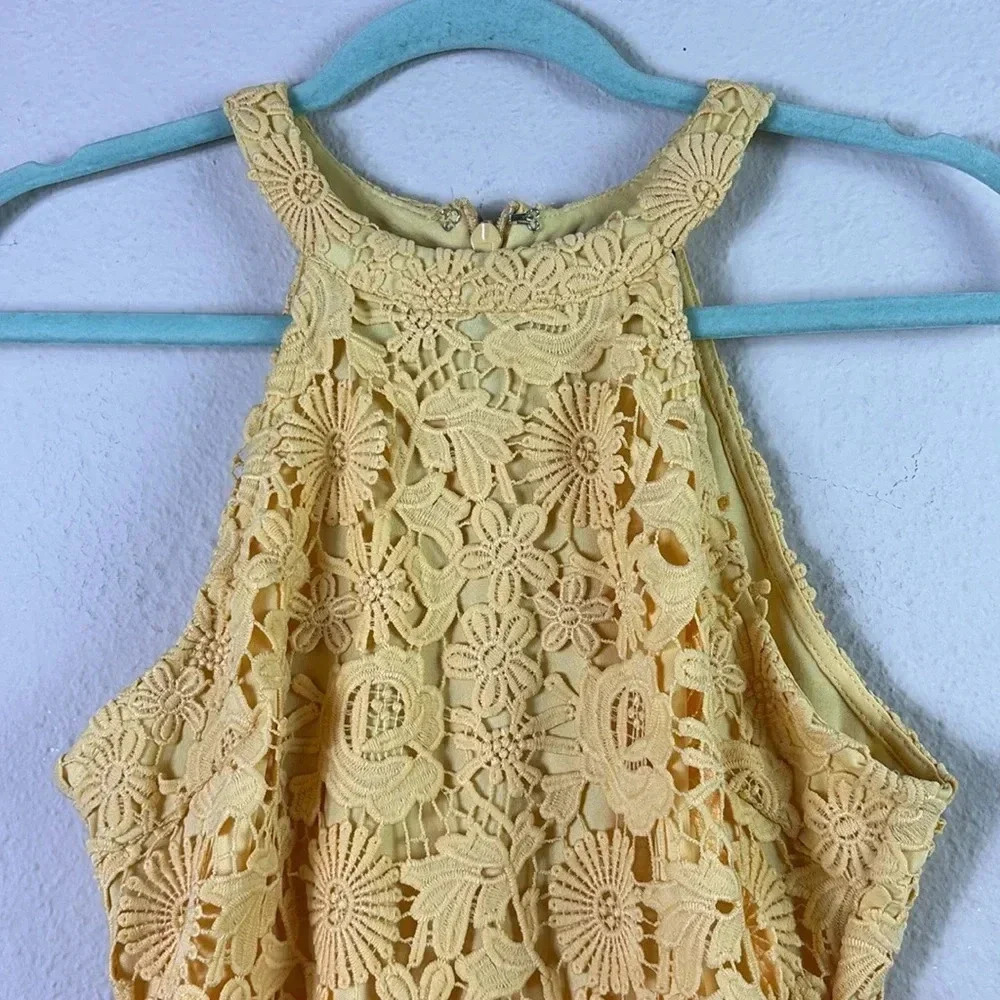 Lulus Love Poem Yellow Lace Eyelet Mini Dress Halter Neck size M - lined - Picture 11 of 16